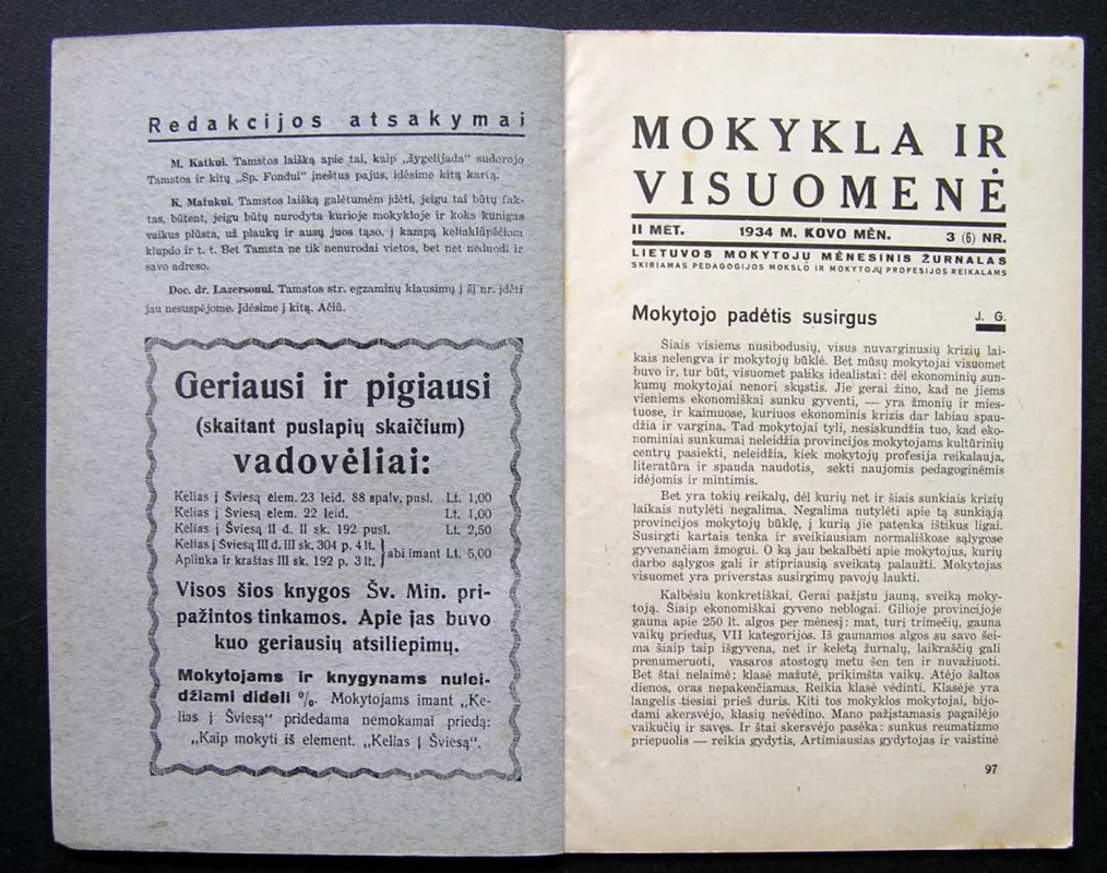 Mokykla ir visuomenė 1934 Nr.3 - Redaktorius: Kazys Klimavičius, knyga 3