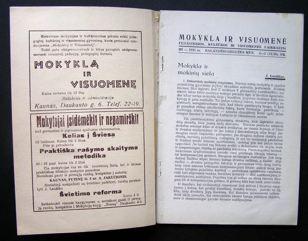 Mokykla ir visuomenė 1935 Nr.4-5 - Redaktorius: Kazys Klimavičius, knyga 3