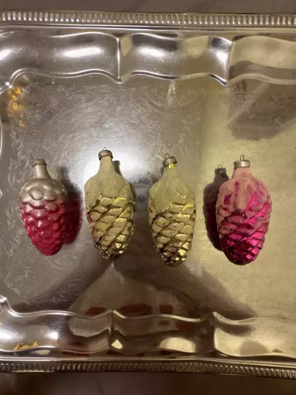 Vintage stikliniai eglutės žaisliukai – kankorėžiai (4 vnt.) - , namai ir interjeras 3