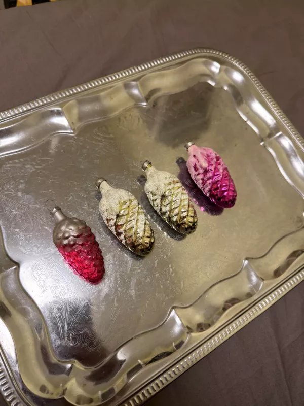 Vintage stikliniai eglutės žaisliukai – kankorėžiai (4 vnt.) - , namai ir interjeras 4