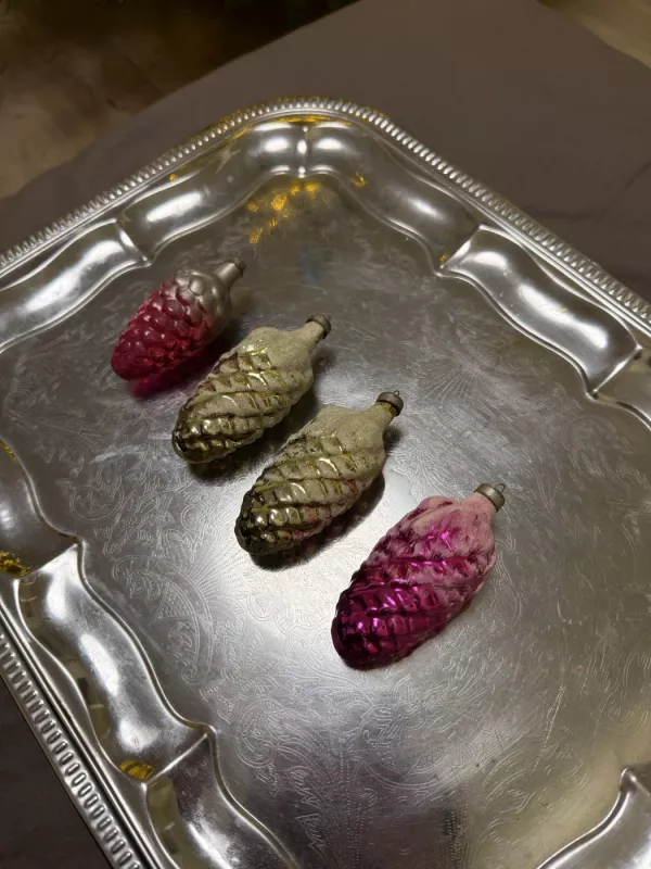 Vintage stikliniai eglutės žaisliukai – kankorėžiai (4 vnt.) - , namai ir interjeras 5