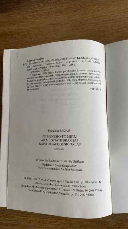 Po mėnesio, po metų. Ar mėgstate Bramsą? Kapituliacijos signalas - Francoise Sagan, knyga 5