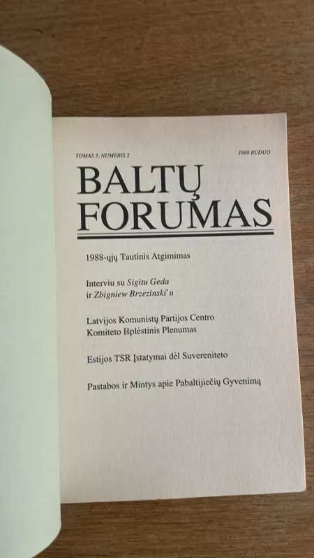 Baltų forumas Tomas 5. Numeris 2. 1988 - Autorių kolektyvas (įvairūs), knyga 3