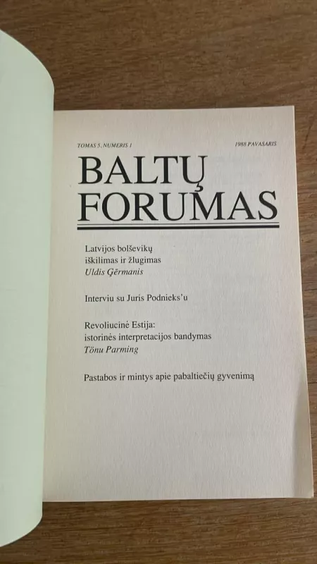 Baltų forumas Tomas 5. Numeris 1. 1988 - Autorių kolektyvas (įvairūs), knyga 3