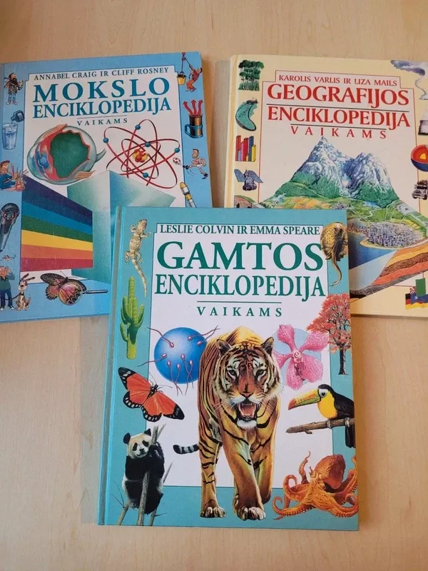 Trys knygos vaikams: Geografijos enciklopedija, Gamtos enciklopedija, Mokslo enciklopedija - Karolis Varlis ir Liza Mails; Leslie Colvin ir Emma Speare; Annabel Craig ir Cliff Rosney, knyga 2