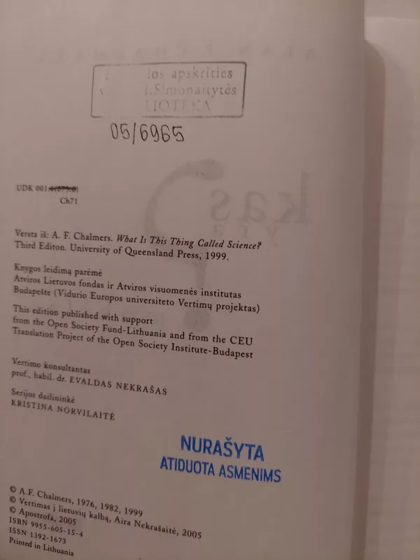 Kas yra mokslas? - Alan F. Chalmers, knyga 3