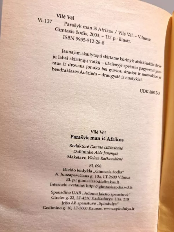 Parašyk man iš Afrikos -  Vilė Vėl, knyga 4
