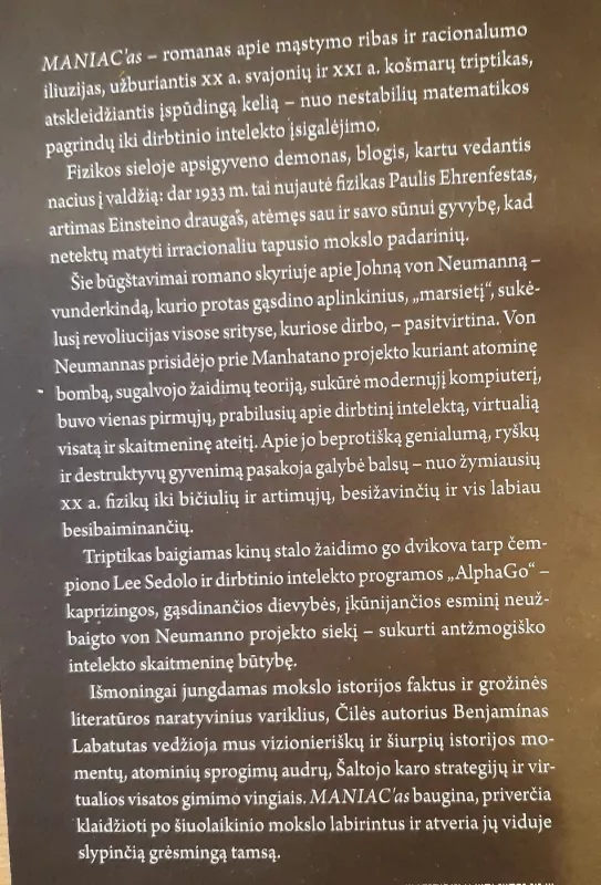 MANIAC'as - Benjamín Labatut, knyga 3
