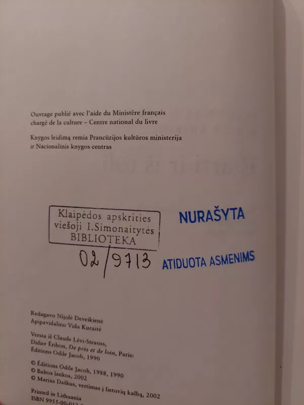 Iš arti ir iš toli: interviu knyga - Claude Levi-Strauss, Didier Eribon, knyga 3