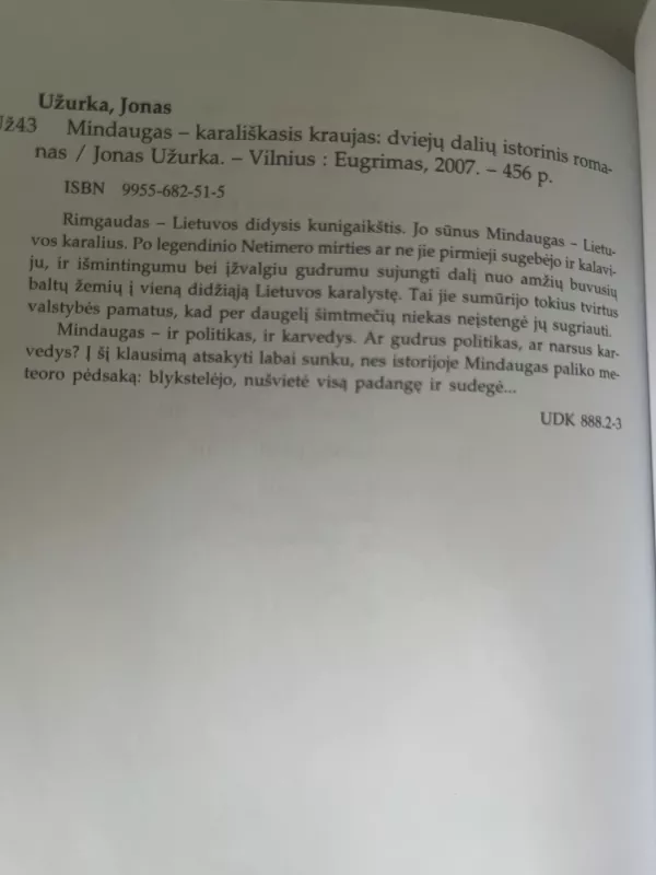Mindaugas-karališkasis kraujas - Jonas Užurka, knyga 3
