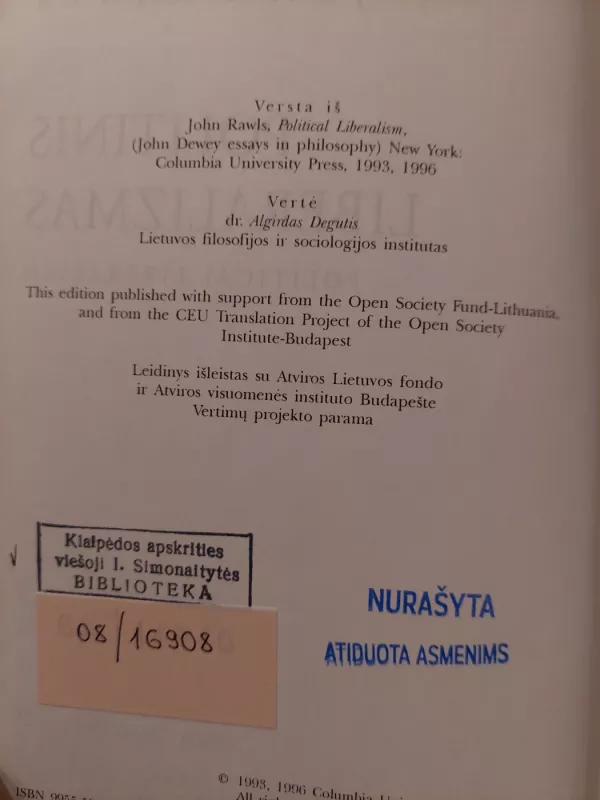 Politinis liberalizmas - John Rawls, knyga 3