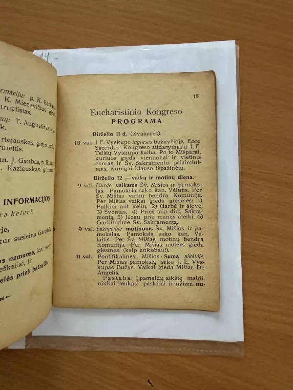 Telšių vyskupijos III Eucharistinio Kongreso (Kretingoje 1936 m. birželio mėn. 12, 13 ir 14 d. d.) vadovas - Telšių Vyskupija , knyga 5