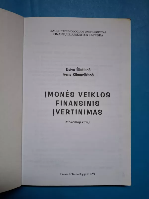 įmonės veiklos finansinis įvertinimas - Daiva Šlekienė, Irena  Klimavičienė, knyga 4