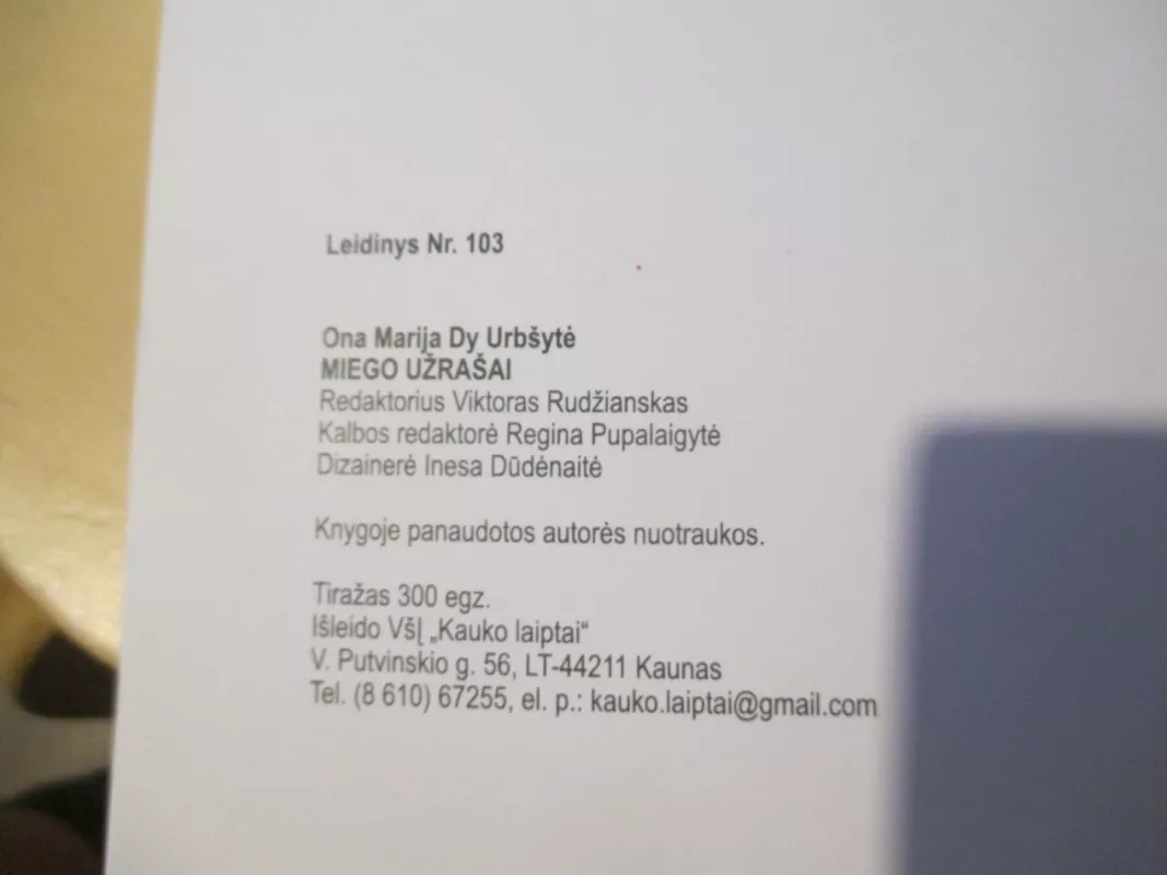 Miego užrašai - Ona Marija Dy Urbšytė, knyga 5