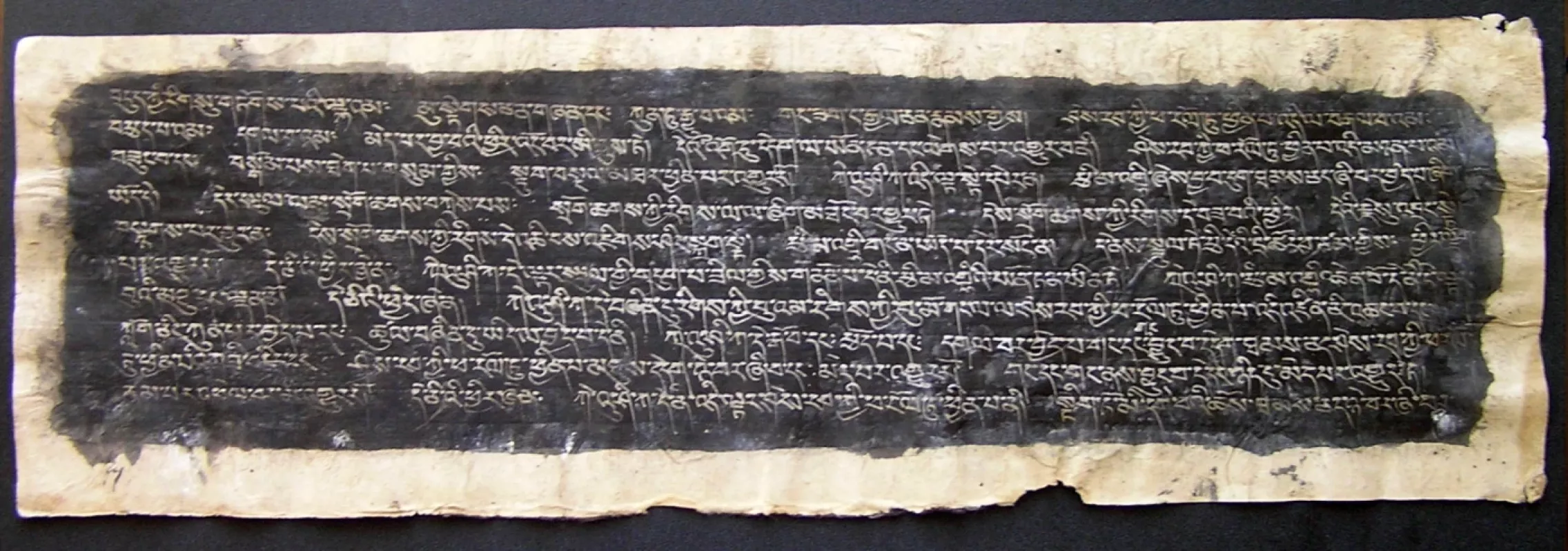 Antikvarinis didelis budistinės sutros rankraščio lapas, sidabro rašalas / XVI a. Tibetas - , namai ir interjeras 6