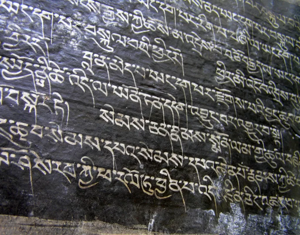 Antikvarinis didelis budistinės sutros rankraščio lapas, sidabro rašalas / XVI a. Tibetas - , namai ir interjeras 5