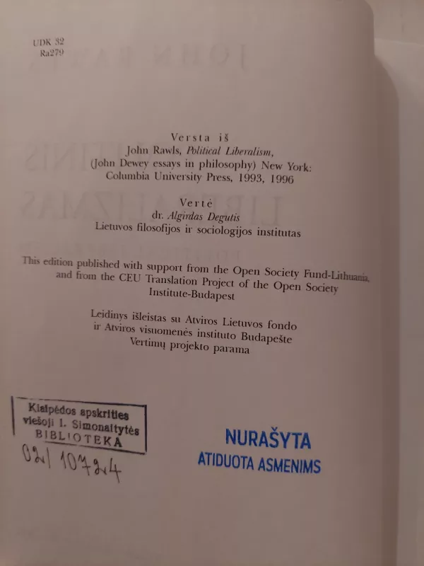 Politinis liberalizmas - John Rawls, knyga 3