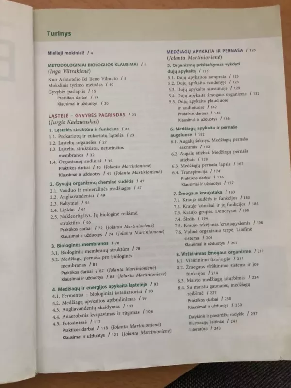 Biologija. Vadovėlis 11-12 klasei. Ląstelė – gyvybės pagrindas. Medžiagų apykaita ir pernaša - J. Martinionienė, L.  Lapinskaitė, P.  Stankevičienė, knyga 5