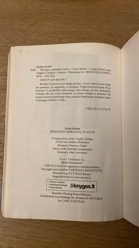 Berniukas mergaičių tualete - Louis Sachar, knyga 6