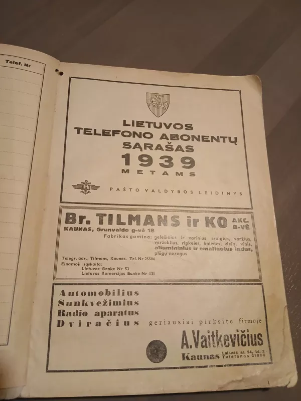 Lietuvos telefono abonentų sąrašas 1939 - Autorius nenurodytas, knyga 4
