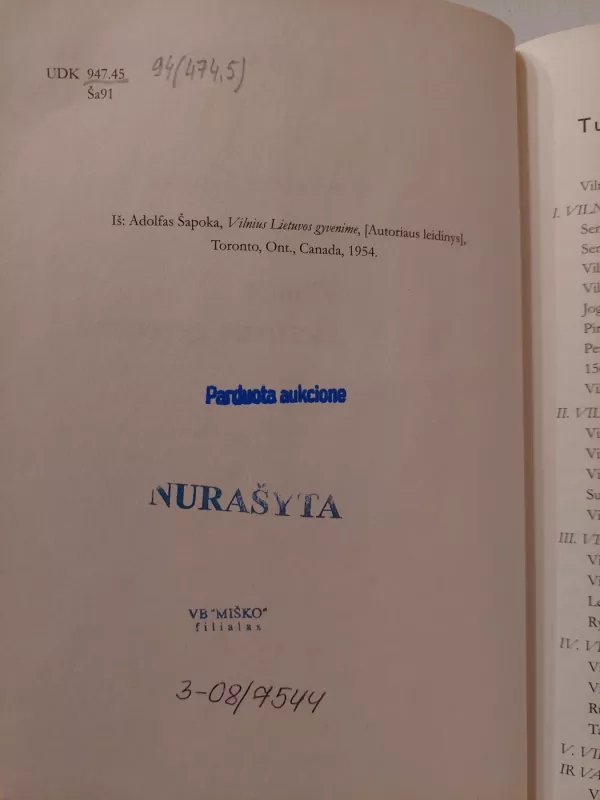 Vilnius Lietuvos gyvenime - Adolfas Šapoka, knyga 3