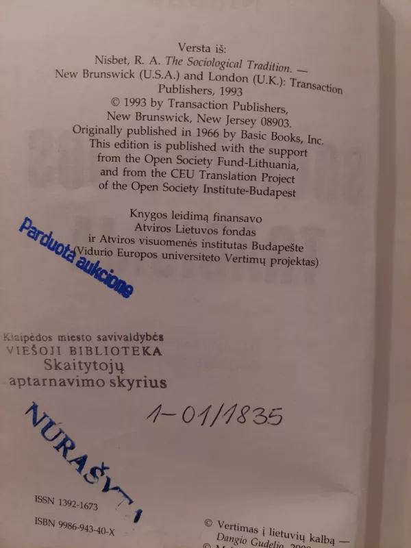 Sociologijos tradicija - Robert A. Nisbet, knyga 3