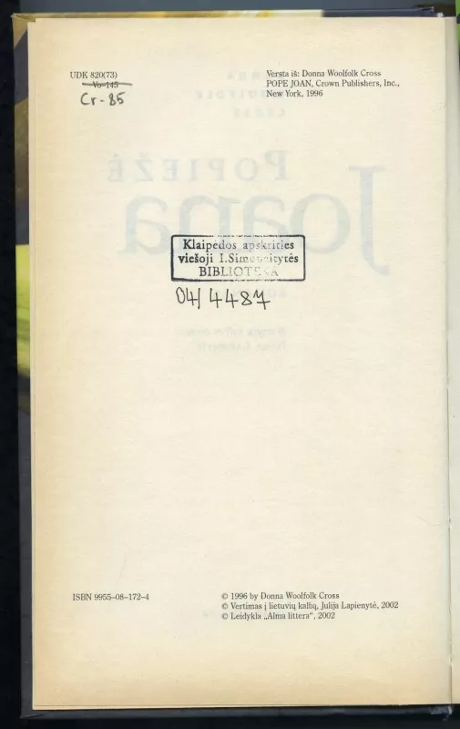 Popiežė Joana - Donna Woolfolk Cross, knyga 3