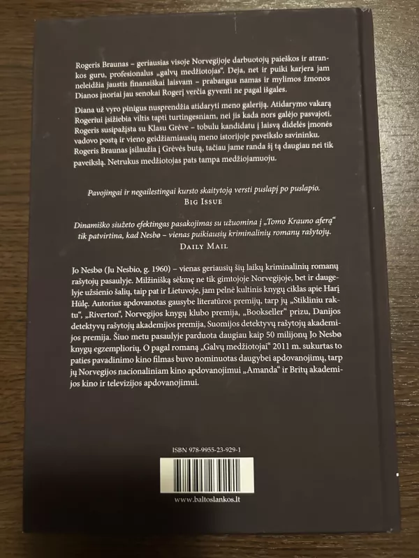 Galvų medžiotojai - Jo Nesbo, knyga 3