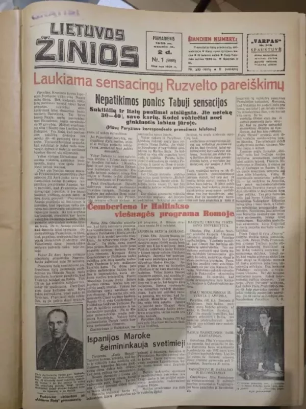 Lietuvos Žinios laikraščiai I pusmetis 1939 - Lietuvos žinios, knyga 4