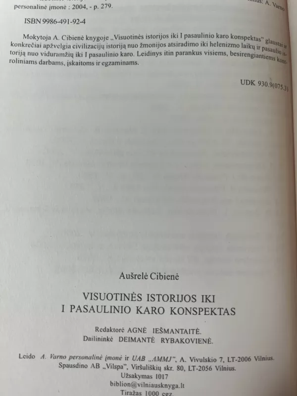 Visuotinės istorijos iki I pasaulinio karo konspektas - Aušrelė Cibienė, knyga 3