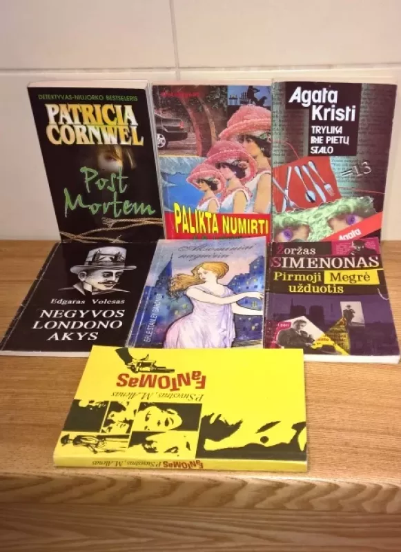 (7 kn.) Detektyvų rinkinys: Post Mortem; Palikta numirti. San Antonijas makų šalyje; Trylika prie pietų stalo; Negyvos Londono akys; Aksominiai nagučiai; Pirmoji Megrė užduotis; Fantomas - P. Cornwell; F. R. Lokridžai, F. Daras; A. Christie; E. Volesas; E. S. Gardner; Ž. Simenonas;   P. Suvestras, M. Alenas  , knyga 2