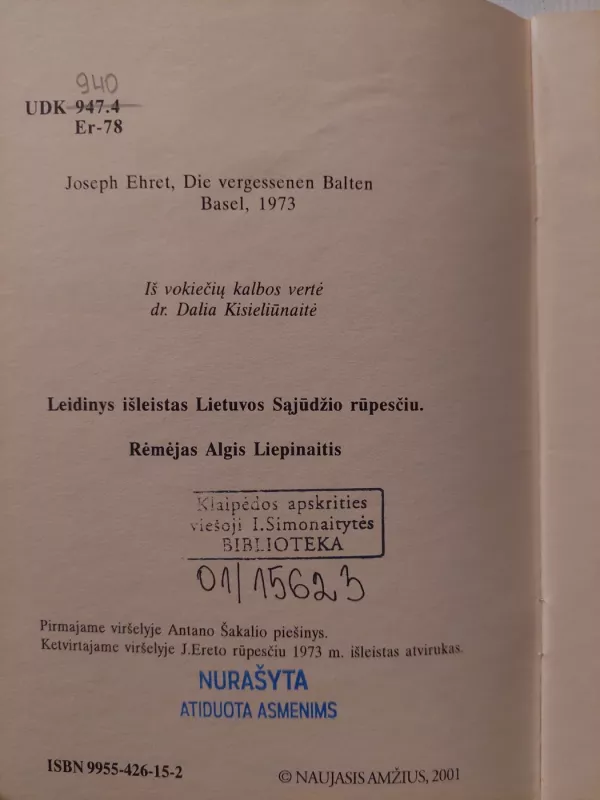 Užmirštieji baltai - Juozas Eretas, knyga 3