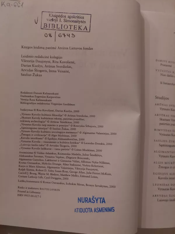 Asmuo ir idėjos - Vytautas Kavolis, knyga 3