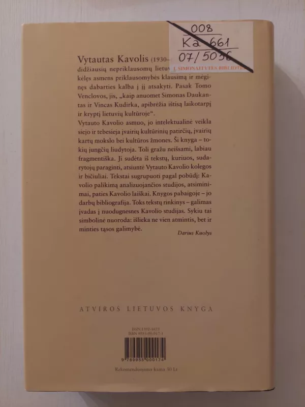 Asmuo ir idėjos - Vytautas Kavolis, knyga 4