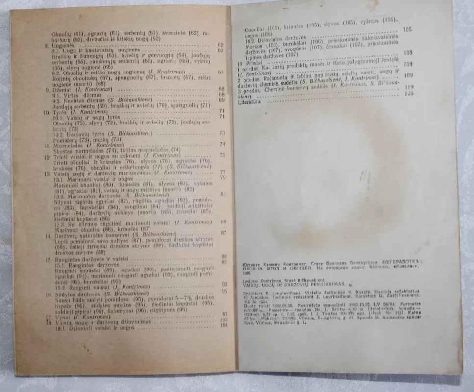 Vaisių, uogų ir daržovių perdirbimas - J. Kontrimas, knyga 6