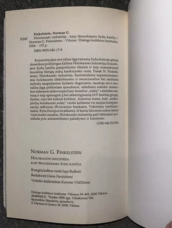Holokausto industrija. Kaip išnaudojama žydų kančia - Norman G. Finkelstein, knyga 5