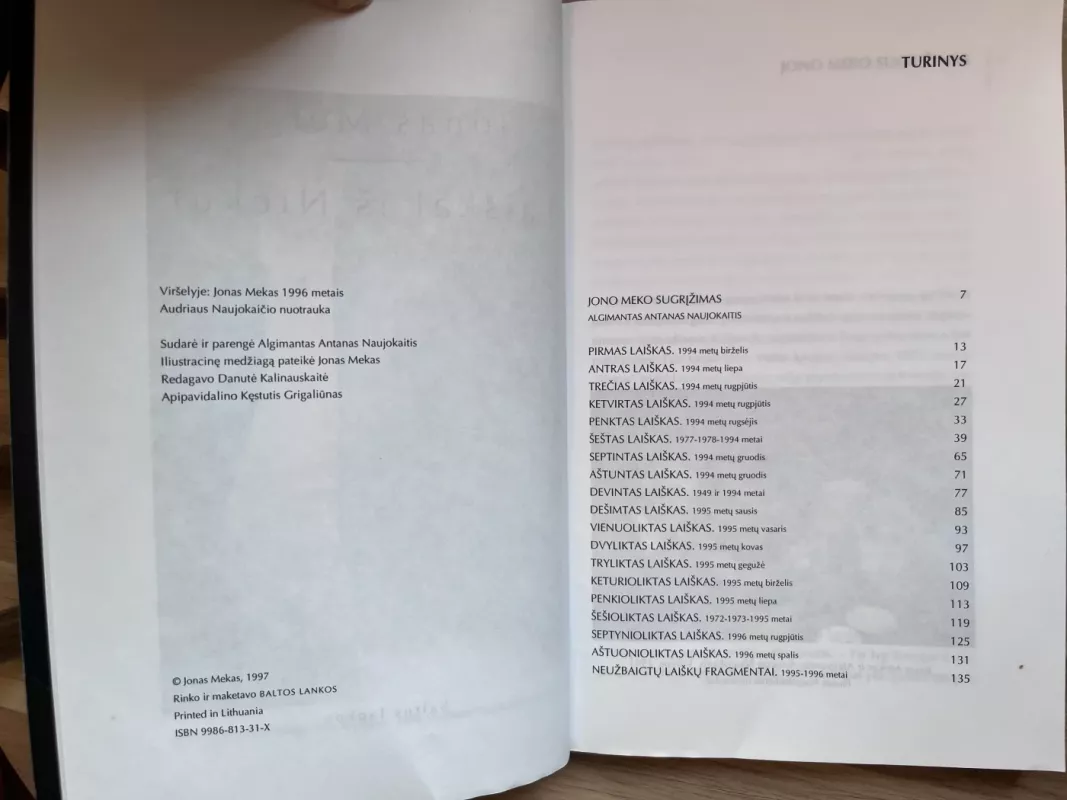 Laiškai iš Niekur - Jonas Mekas, knyga 5