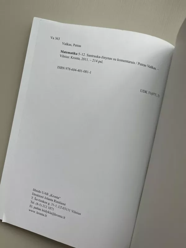 Matematika. Santrauka-žinynas su komentarais. - Petras Vaškas, knyga 4