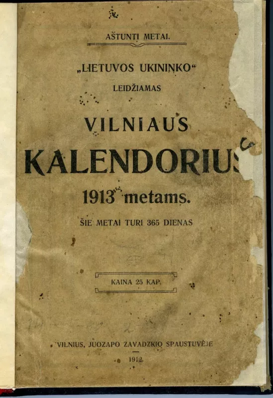 Vilniaus kalendorius 1913 metams - Lietuvos ūkininkas, knyga 2