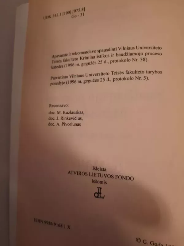 Užsienio šalių baudžiamojo proceso pagrindai - Gintaras Goda, knyga 5