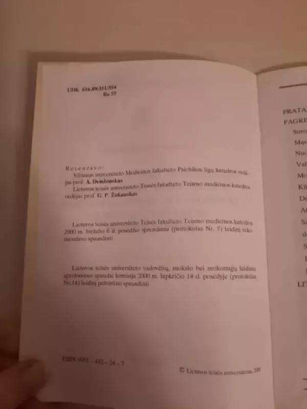 Psichikos sutrikimų požymiai ir jų reikšmė teisėtvarkos, teisėsaugos, administracijos ir valdymo įstaigų darbuotojams - Liaudginas Radavičius, knyga 4