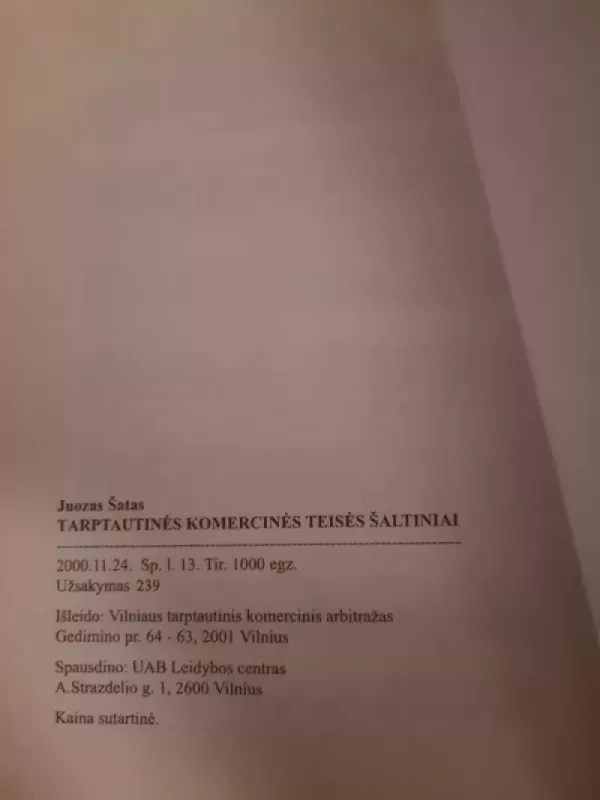 Tarptautinės komercinės teisės šaltiniai - Juozas Šatas, knyga 5