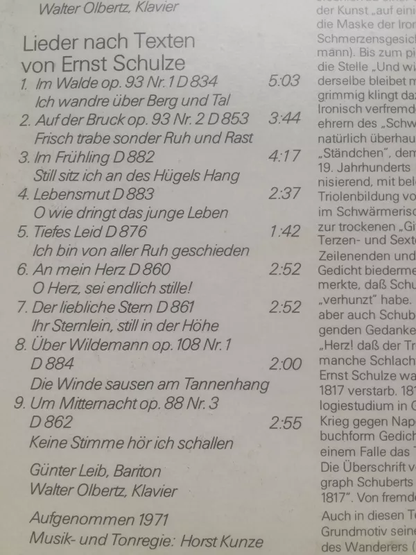 Lieder nach Rellstab und Ernst Schulze - Franz Schubert, plokštelė 4
