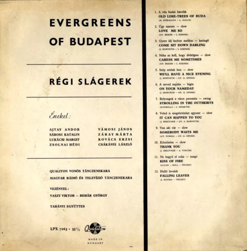 Evergreen Melodies (Evergreen Of Budapest - Régi Slágerek) - Autorių Kolektyvas, plokštelė